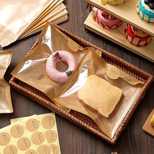 Miniatura 10 de 700 bolsas de panadería termosellables con ventana de 7.1 x 7.5 pulgadas, resistentes a la grasa, bolsas de pastelería con calcomanías de papel para