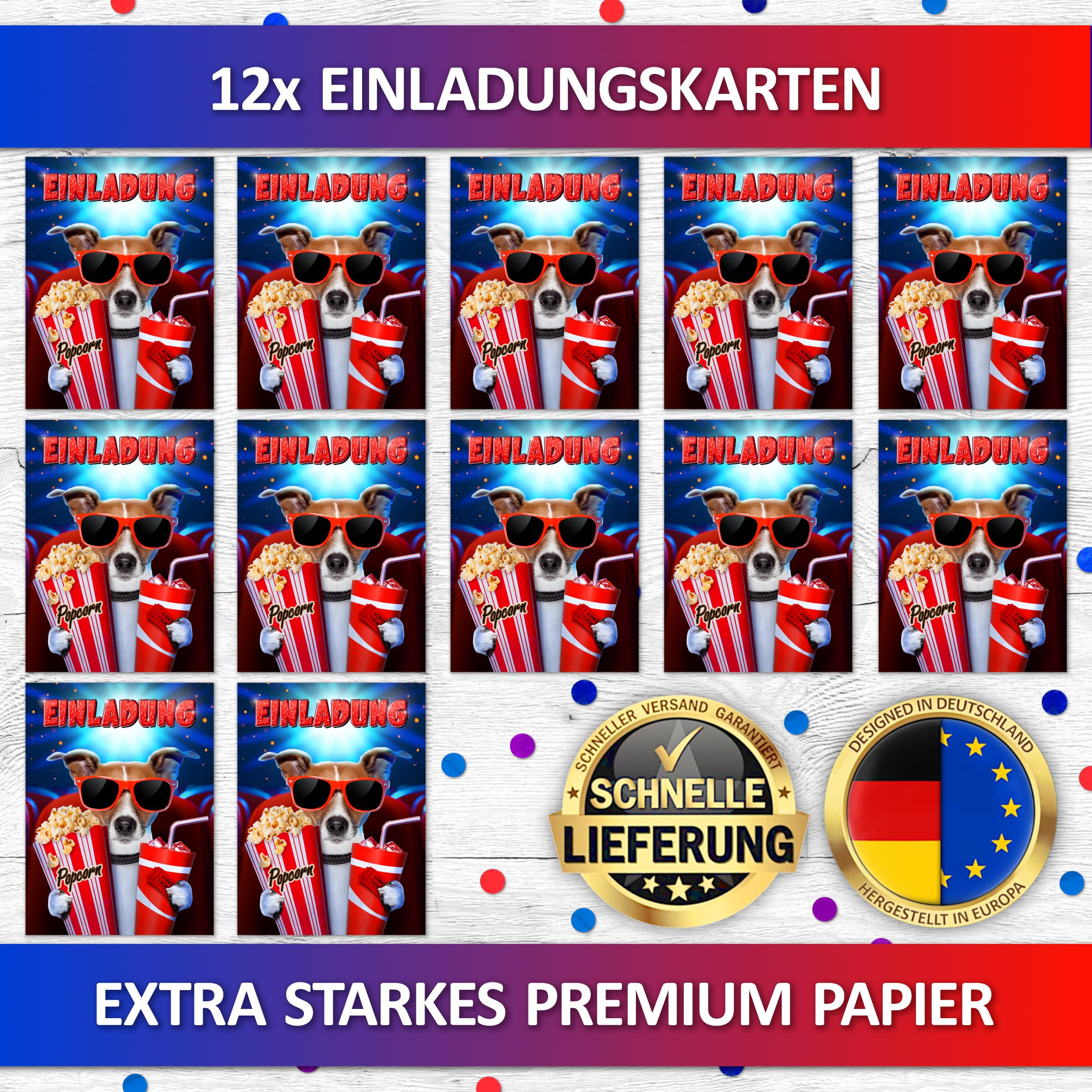 12x Biglietti d'Invito Al Cinema, Biglietti d'Invito Al Cinema Per Il Compleanno Dei Bambini, Invito Al Cinema, Inviti Di Compleanno Per Bambine e Bambini, Inviti Per La Festa Dei Popcorn