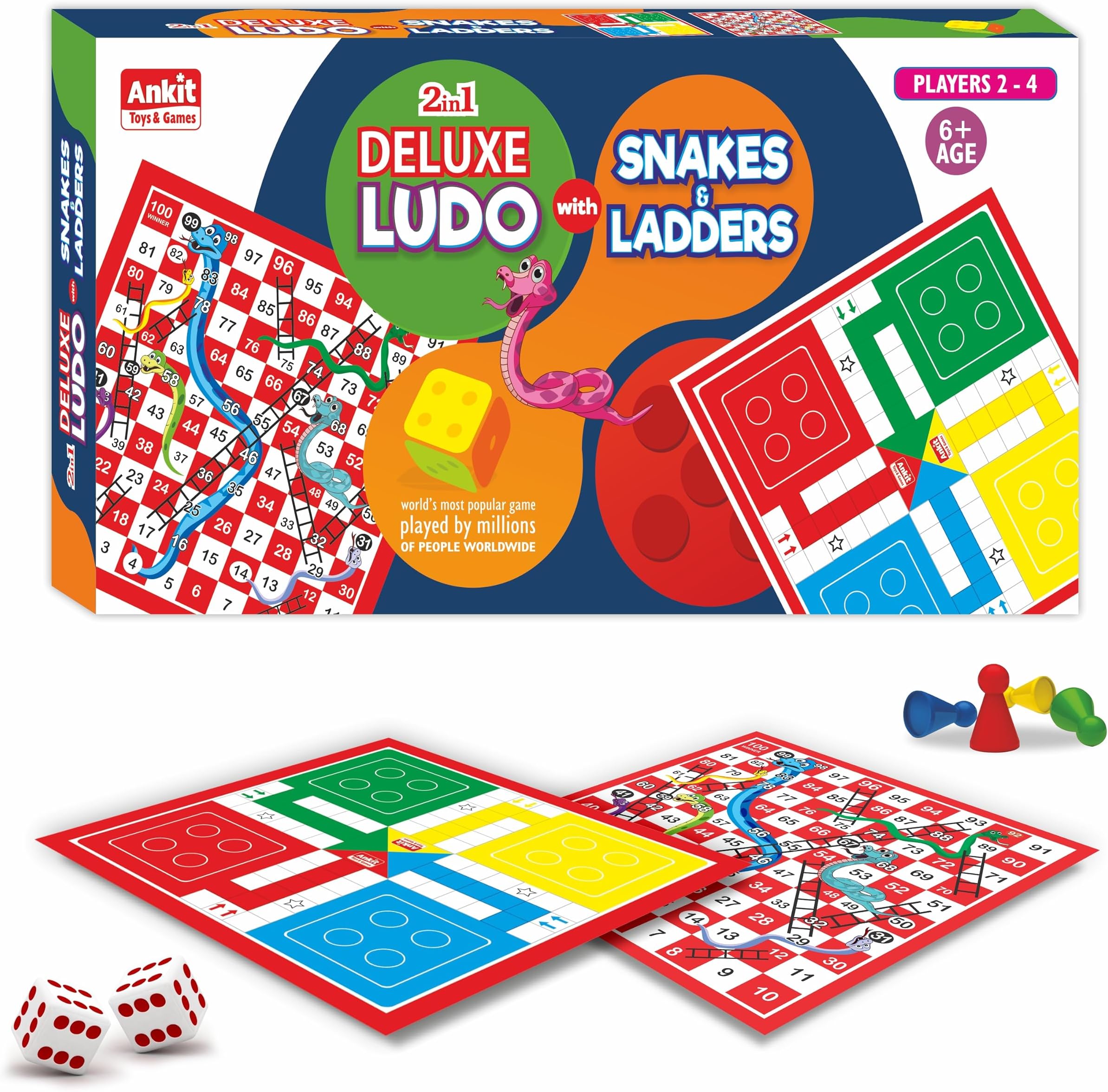 Ankit Toys & Games Ludo and Snake & Ladders Board Game, Set for 6+ Years Kids & Adults Indoor Ludo Board Game | Travel Strategy Game (Ludo Senior+)