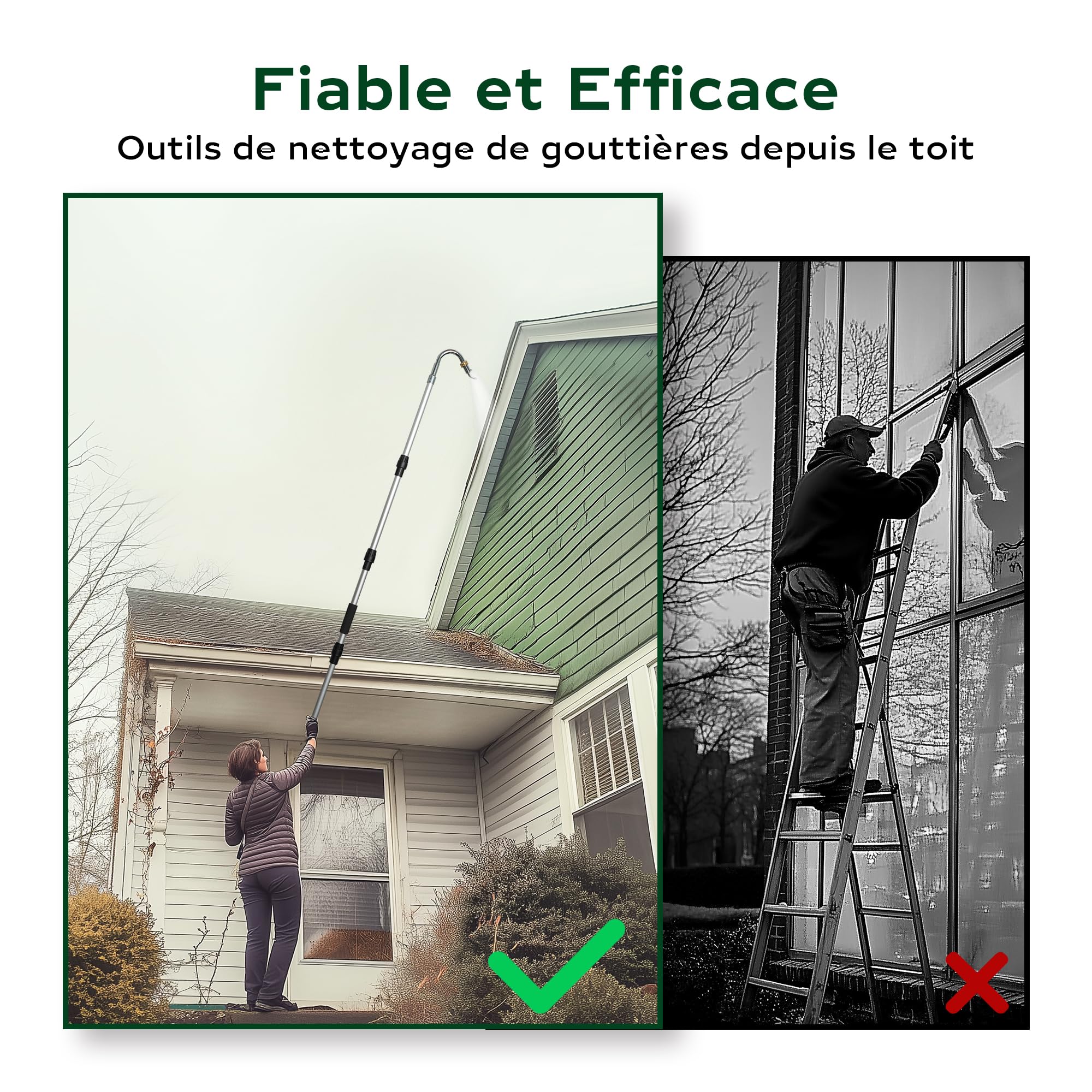 Diivoo Nettoyeur de Gouttières, Accessoire Pour Nettoyeur Haute Pression, Perche Nettoyage Toiture Avec Tige Courbée en Aluminium et Tête Pivotante en Iaiton, Pour Nettoyer les Gouttières de Toit
