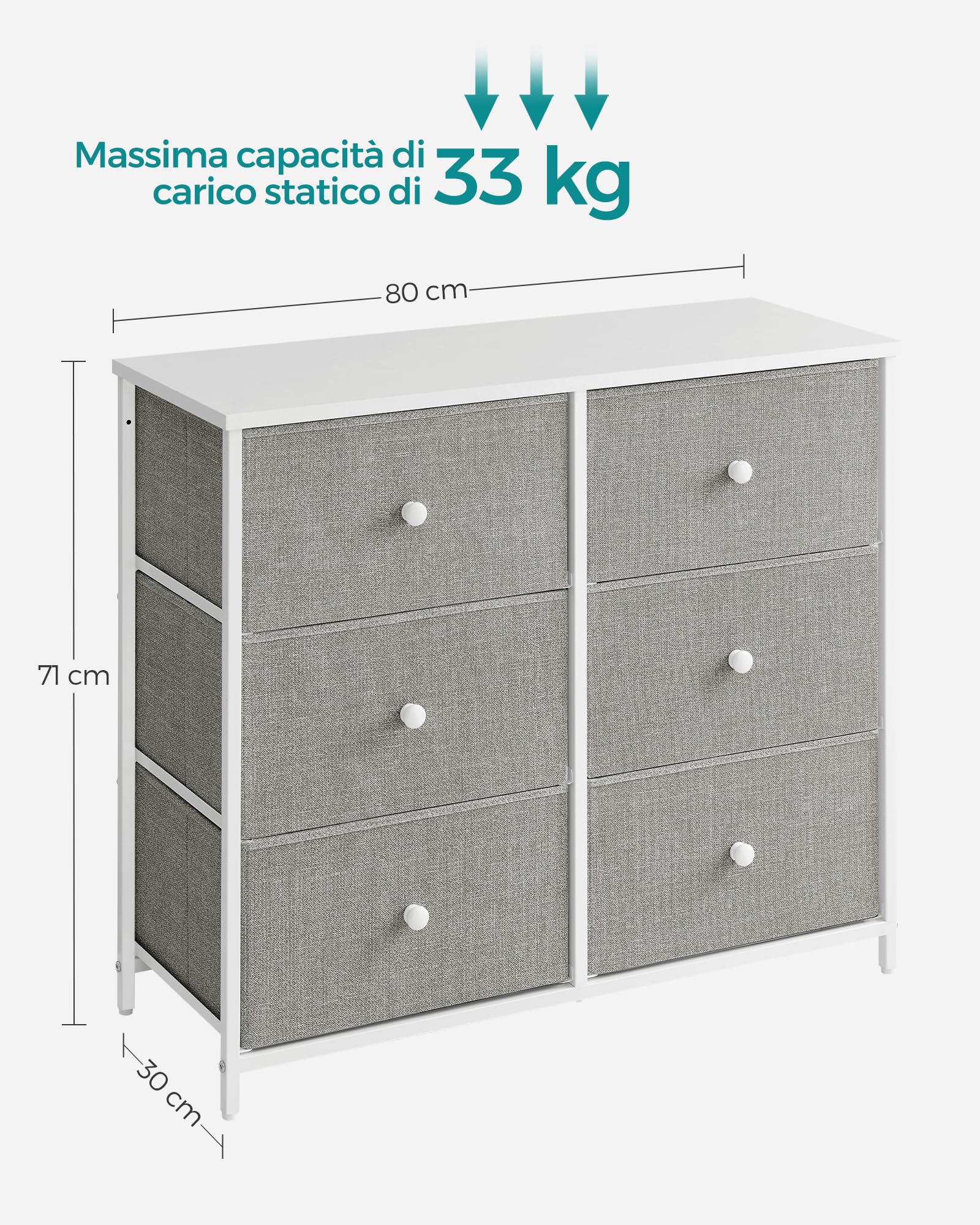 SONGMICS Cassettiera con 6 Cassetti in Tessuto, Struttura in Metallo