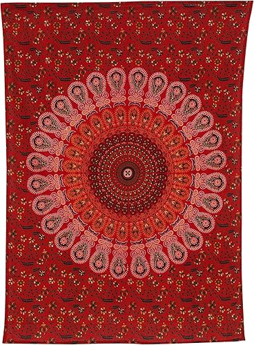 Miniatura 25 de Tapiz hippie indio bohemio psicodélico dorado mandala de pavo real azul dorado para colgar en la pared (naranja marrón, King (88 x 104 pulgadas)