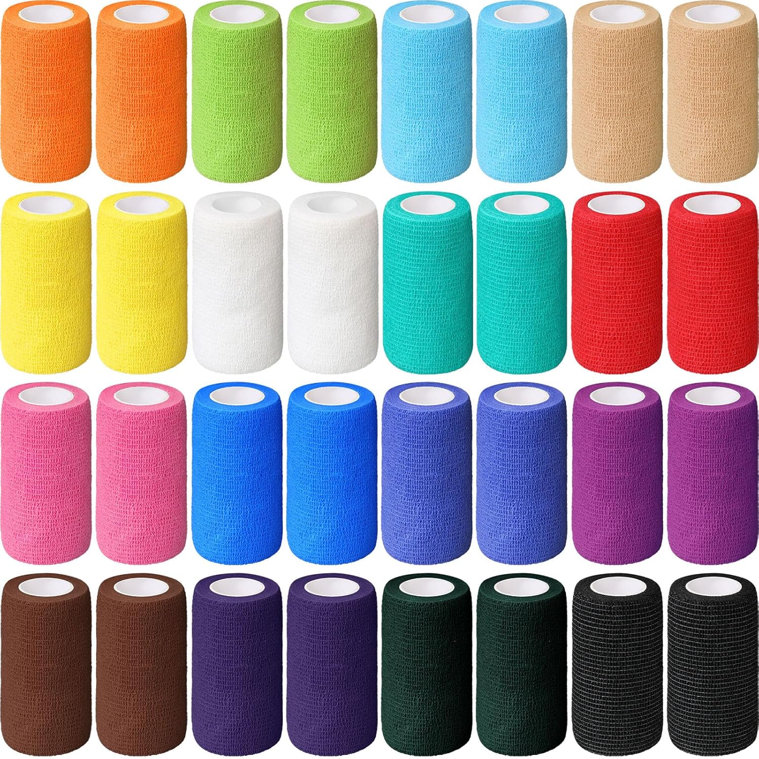 Treela 64 Pack 4" x 5 Yards Self Adhesive Cohesive Bandage Wraps, Elastic Breathable Athletic Tape, Flexible Self Adherent Bandage Rolls for Wrist, Ankle, Fingers, Sports & Pets (Multi Color)