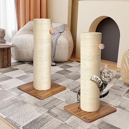 Miniatura 8 de KAMABOKO Rascador para gatos de 29.5 pulgadas, poste rascador de sisal natural de 7.5 pulgadas de diámetro ultra grande, resistente a los arañazos