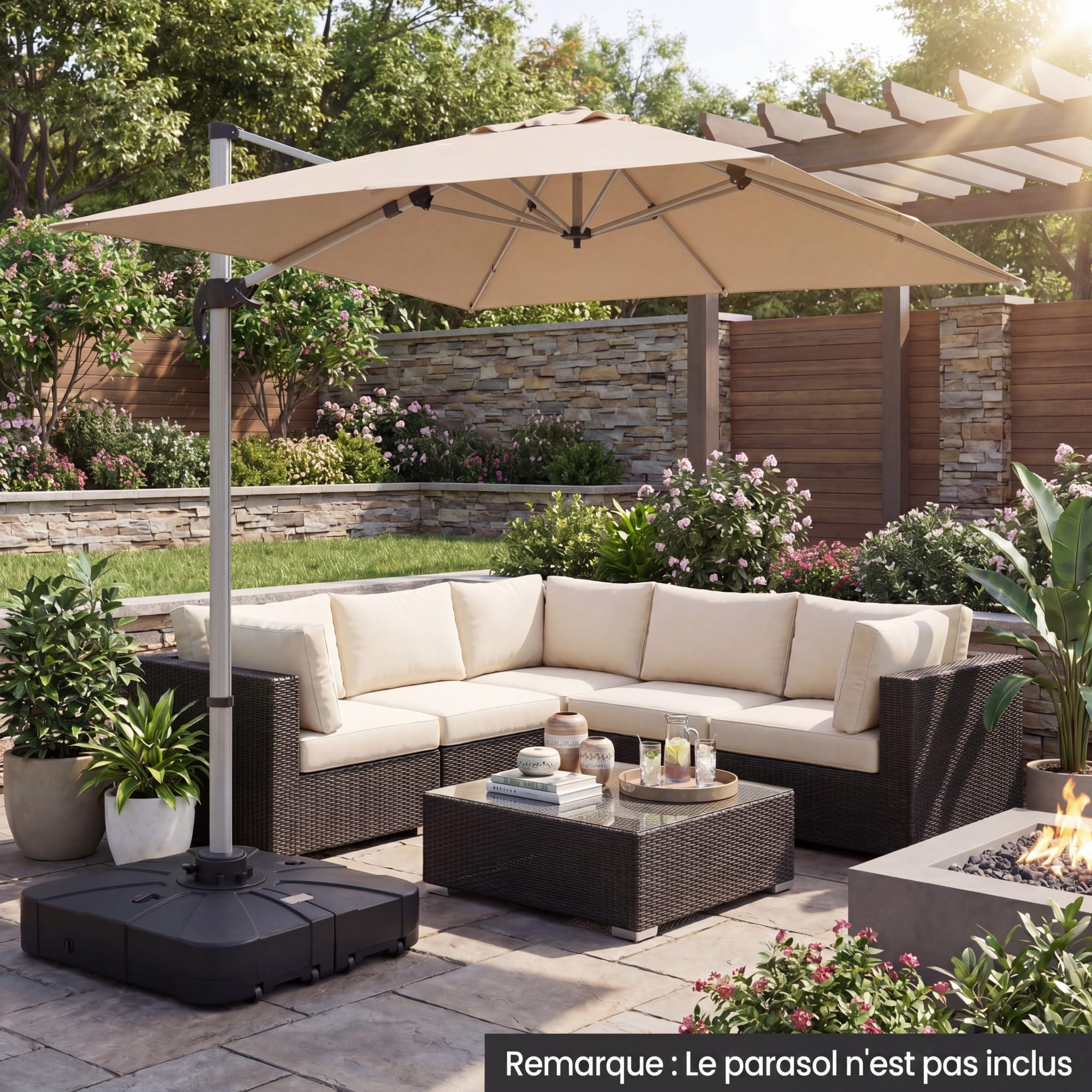 RELAX4LIFE Base de Parasol Déporté avec roulettes, HDPE 170 KG (Noir)