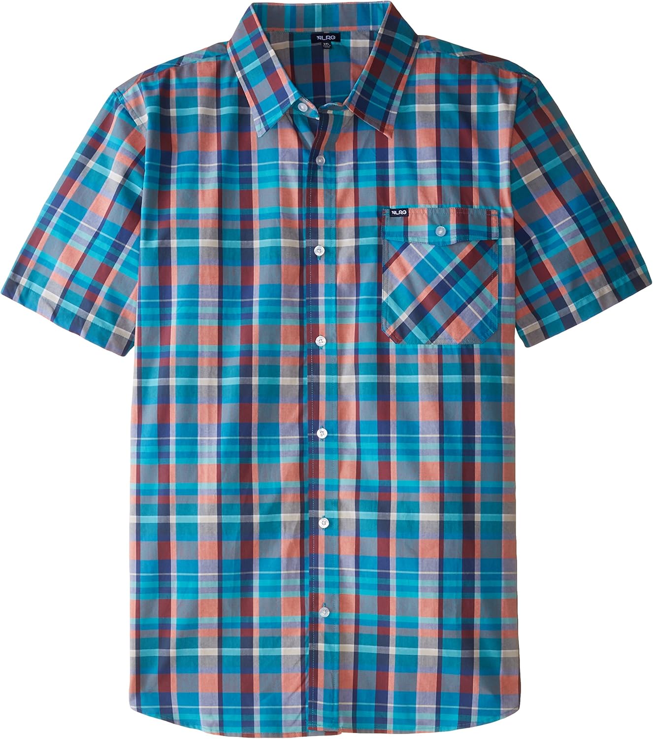 LRG Men's Big and Tall Research Collection Short Sleeve Plaid Woven Shirt