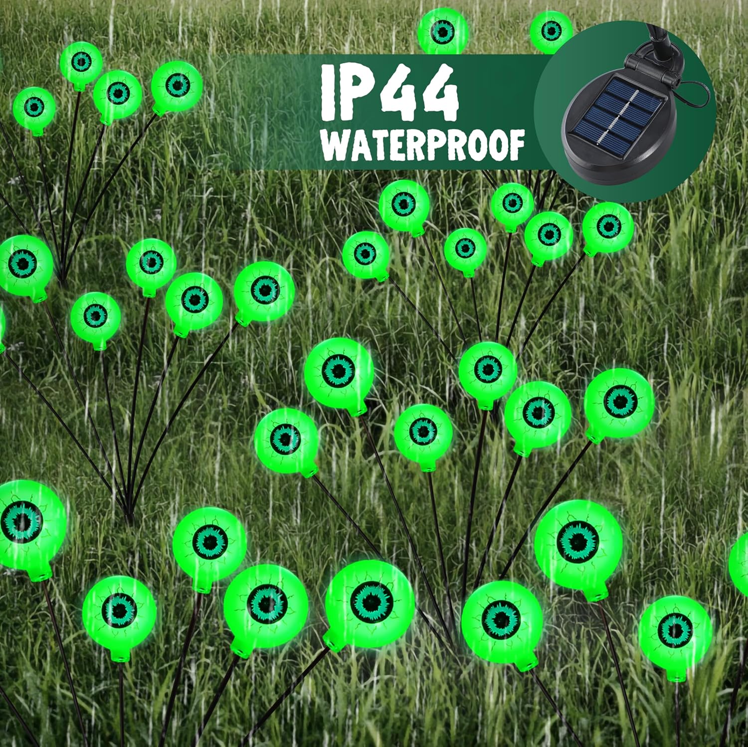 JOYIN Halloween Decorations Outdoor Solar Scary Eyeball Lights, 8 Pcs 48LEDs Green Pathway Yard Stakes, Waterproof Firefly Lights for Halloween Graveyard Yard Garden Patio Walkway Party image 2