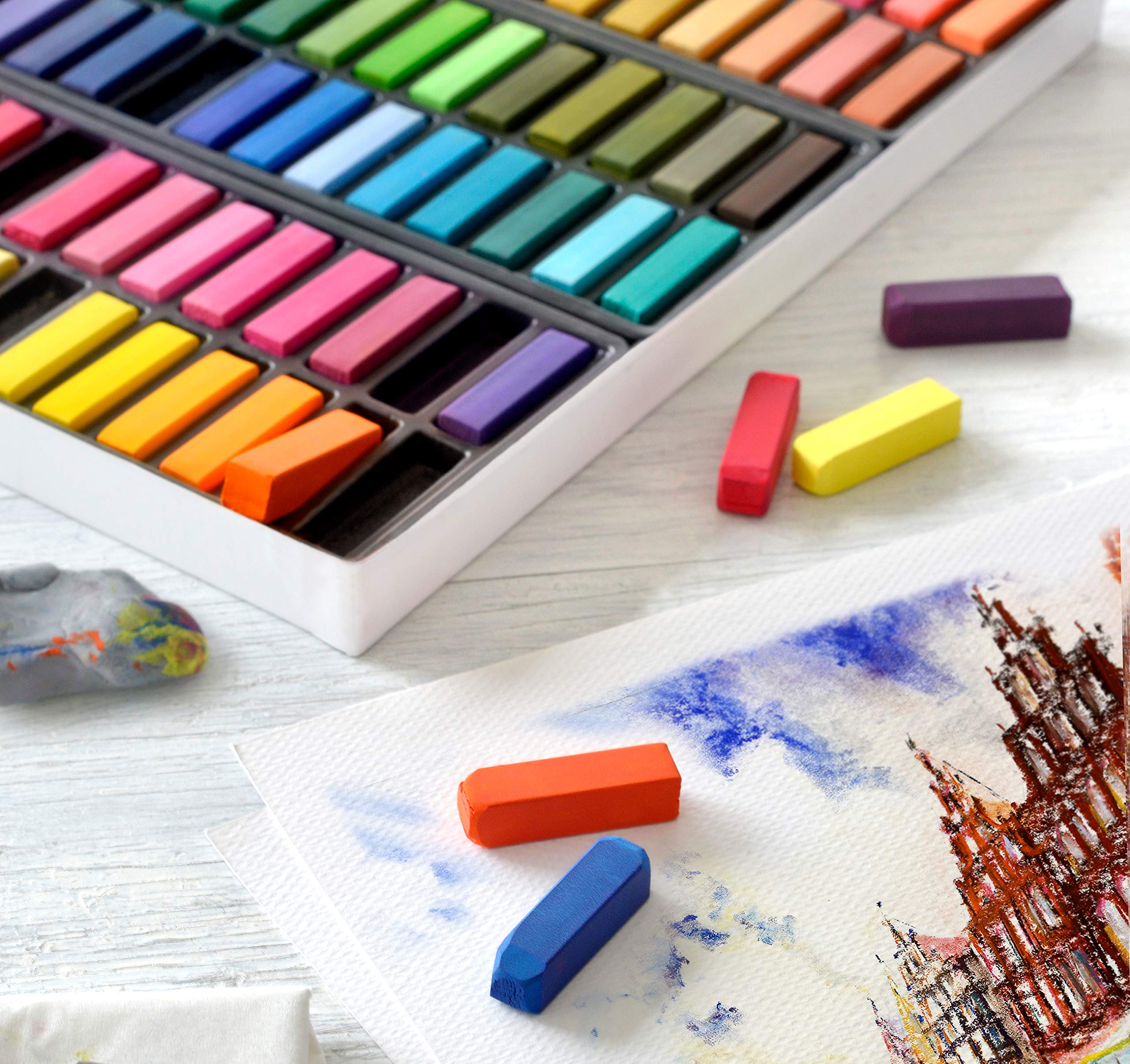 Faber-Castell 112124 Crayon PITT PASTEL boîte métal de 24 pièces & 128272 Demi pastel carre tendre boîte de 72