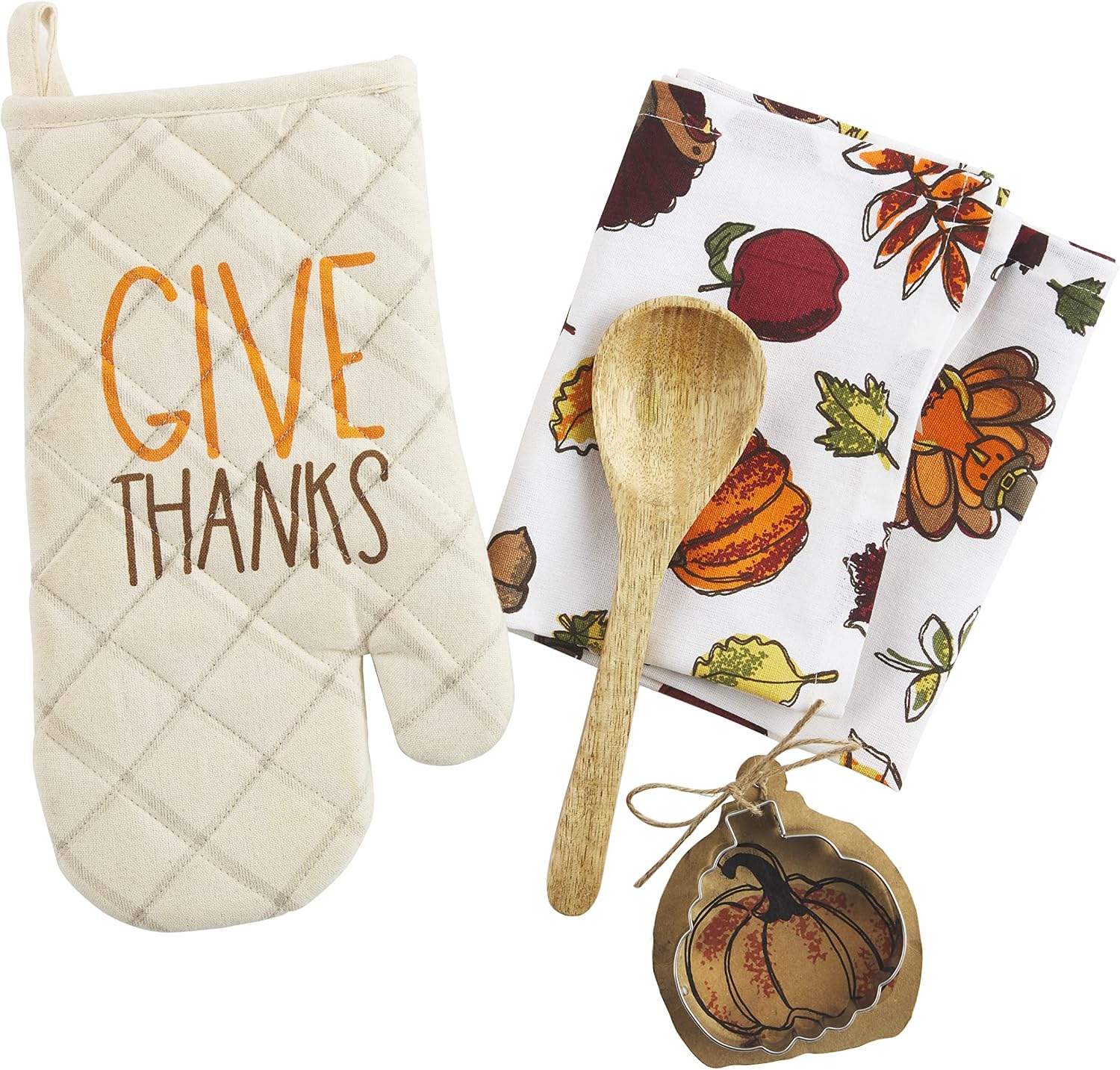 Mud Pie Thanksgiving Oven Mitt and Towel Set, Give Thanks, 7"x12"
