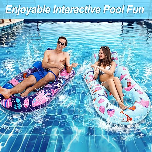 Miniatura 7 de Paquete de 4 flotadores de piscina para adultos, flotador inflable para piscina, resistente con soporte para tazas, respaldo y reposapiés, flotador