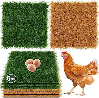Jollidecor 6 PCS Nesting Pads for Chicken Coop-12''x12'', Washable Artificial Grass Box Liners for Laying Eggs, Green and Light Brown Chicken Bedding for Nesting Box, Pets, Garden Indoor Outdoor
