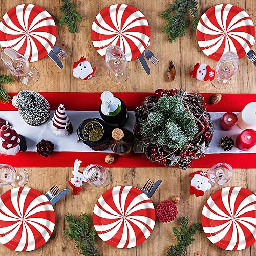 Vista 6 de Wiooffen 80Pcs Christmas Peppermint Candy Paper Plates Party Supplies Decorations Candy Mint for Happy New Year Holiday Xmas Peppermint Party