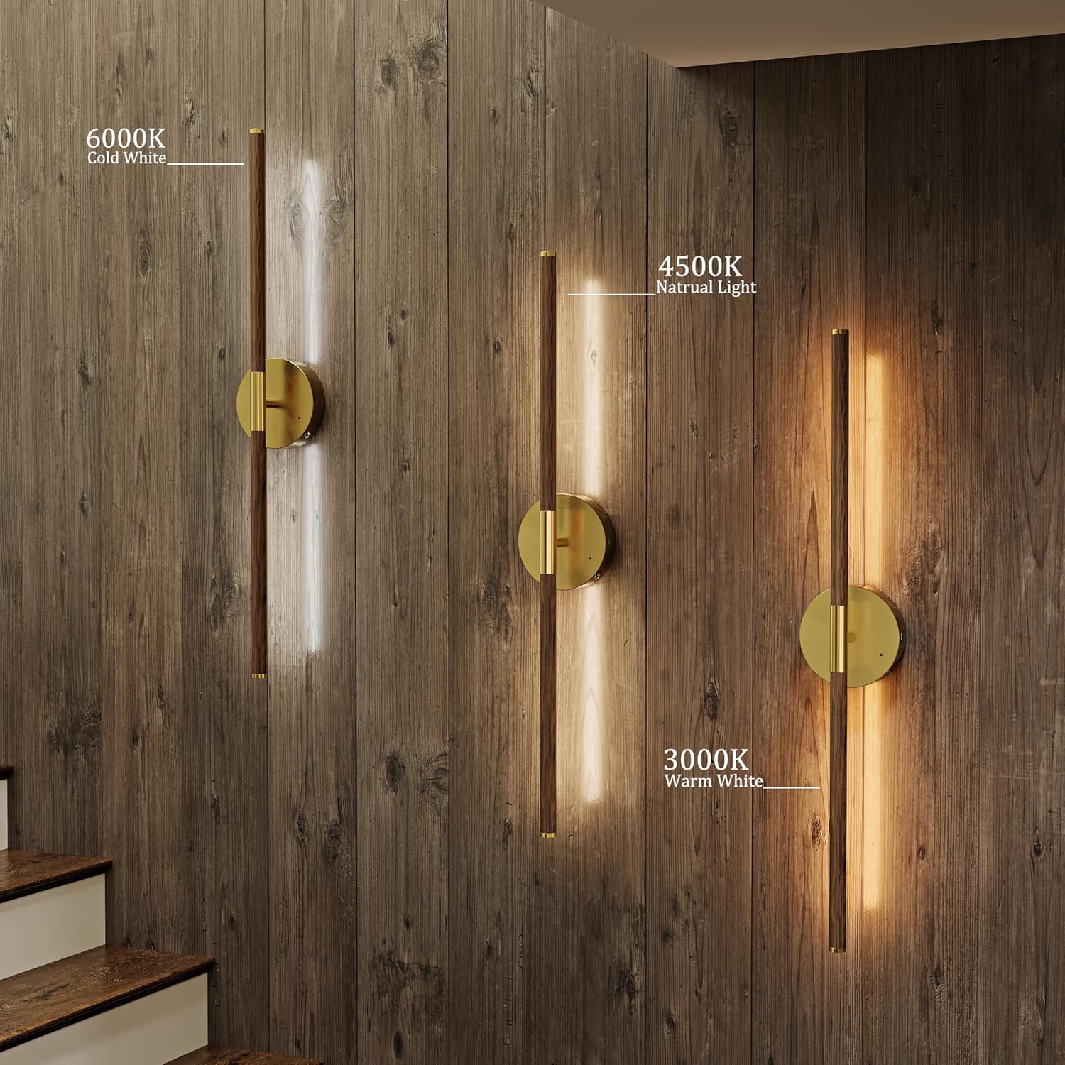 24 Inch Battery Operated Wall Sconce Set of 2-8000mAh, Rechargeable, Dimmable, 3000K-6000K, Remote, Touch Control, Timer, 350° Rotate, LED Wall Lamps for Living Room, Bedroom, Walnut Gold