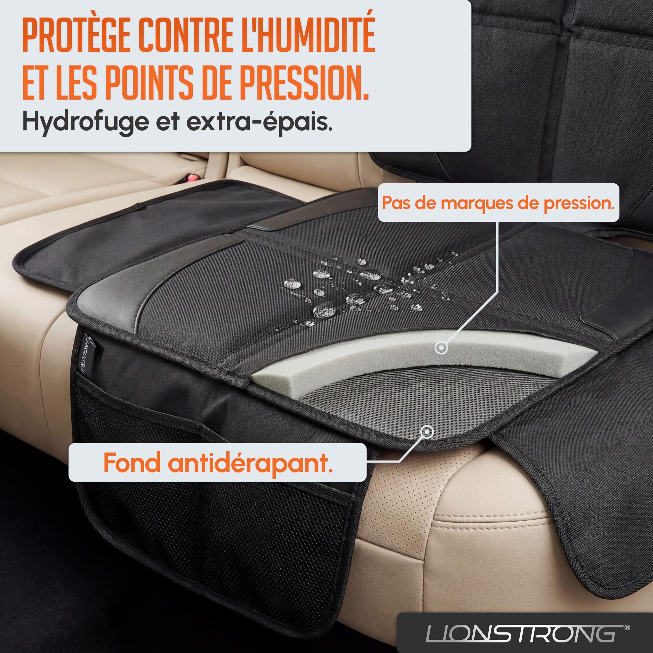 LIONSTRONG - Protection de siège Voiture - pour siège Auto - Protection Siege Arriere Voiture Enfants Haut de Gamme - Compatible ISOFIX - Noir