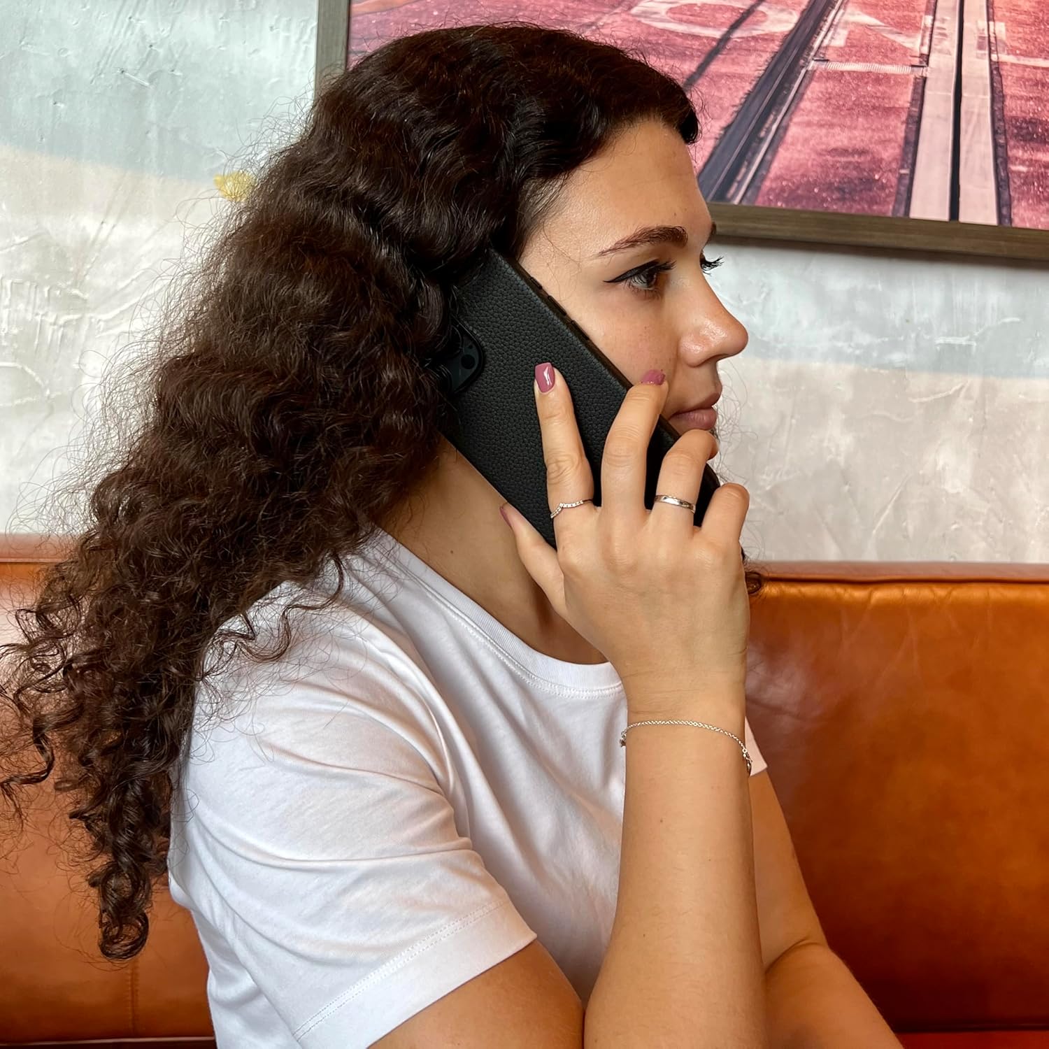 mobee Genuine Leather Case for iPhone 16 Pro (6.3 inch), Pebbled Leather case with Soft Fiber Lining, Lip Screen Protection, Compatible with MagSafe Black