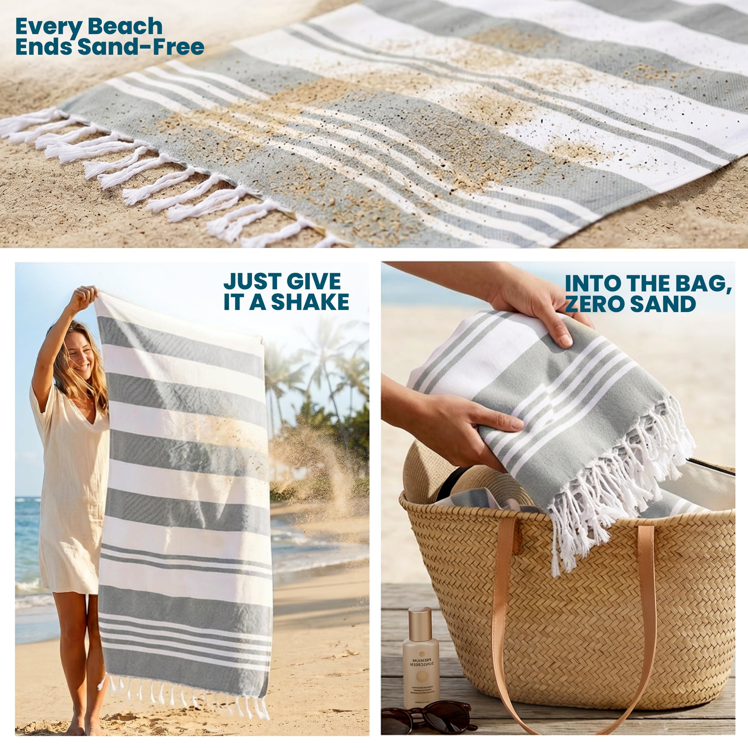 Utopia Towels Peshtemal Lot de 4 Serviettes de Plage Turques 100% Coton résistantes au Sable, légères, à séchage Rapide, pré-lavées, Grandes Tailles, (100 x 183 cm), Gris Frais