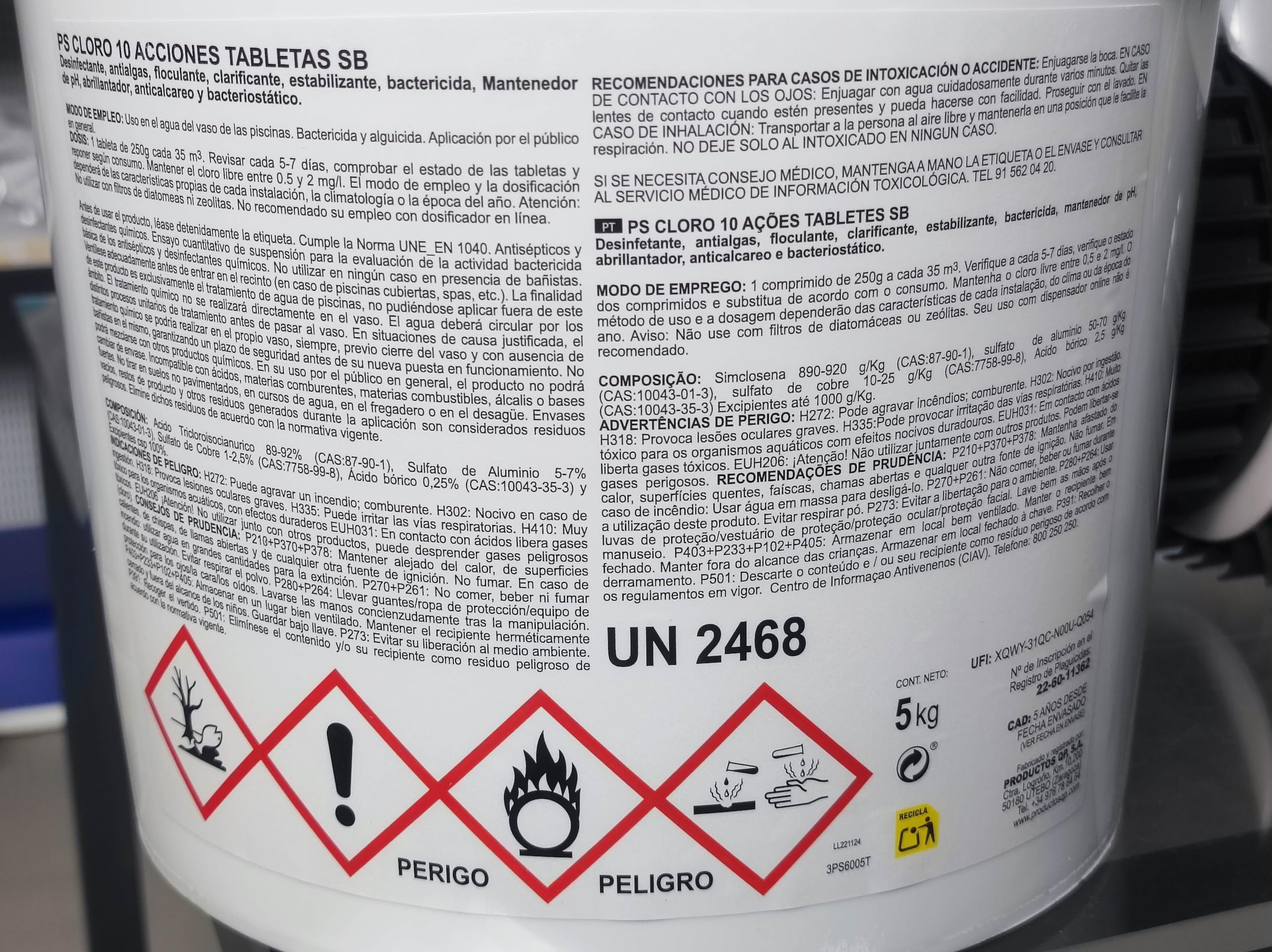 Cloro 10 Acciones en Tabletas 250 Gr, Efecto Choque y Mantenimiento Prolongado, Compatible con Piscinas, Liner y Aguas Duras, 5 Kg - BL6005 - Piscinayspa
