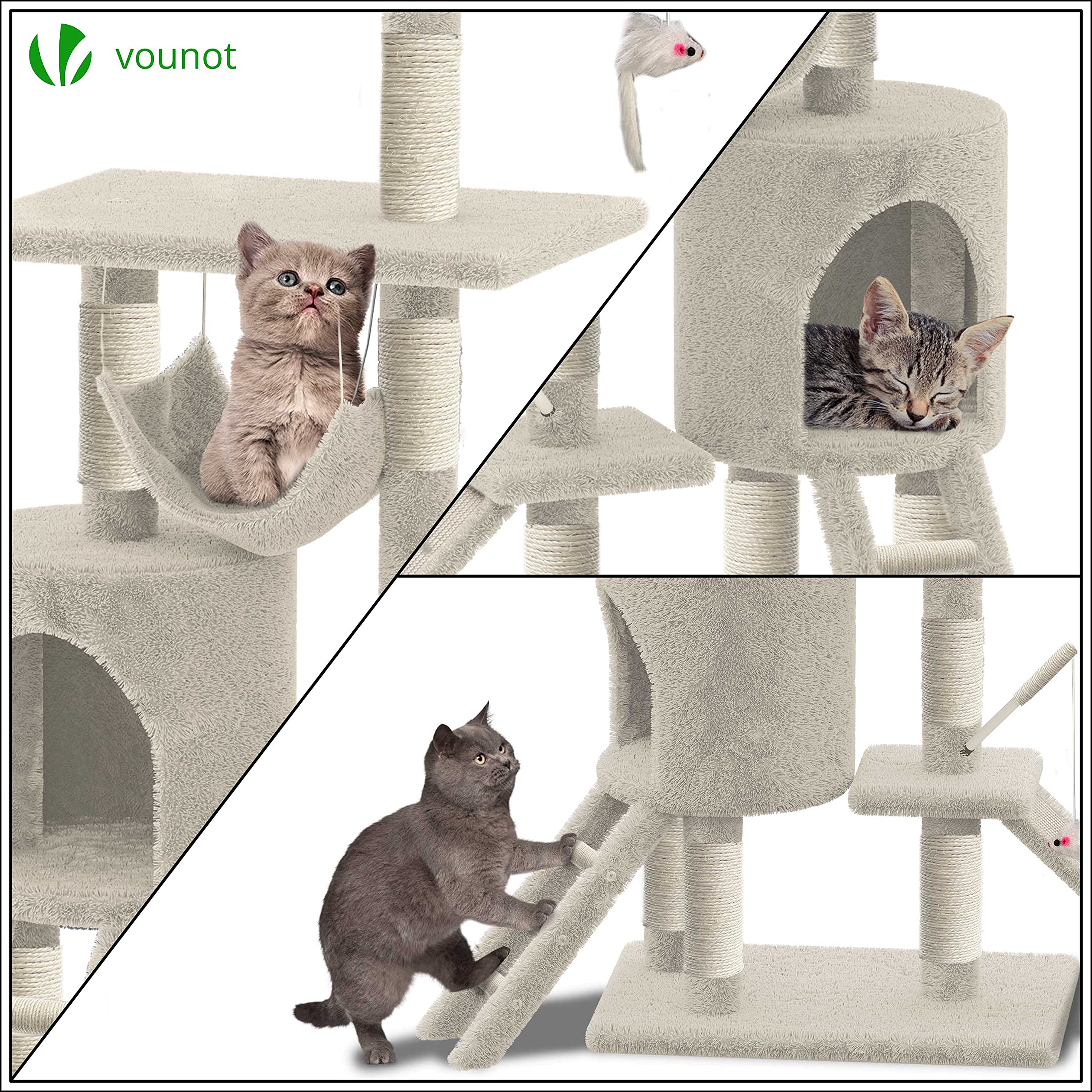 VOUNOT® Árbol Rascadores para Gatos Grande con Plataformas y Refugios, XXL 154cm, Beige