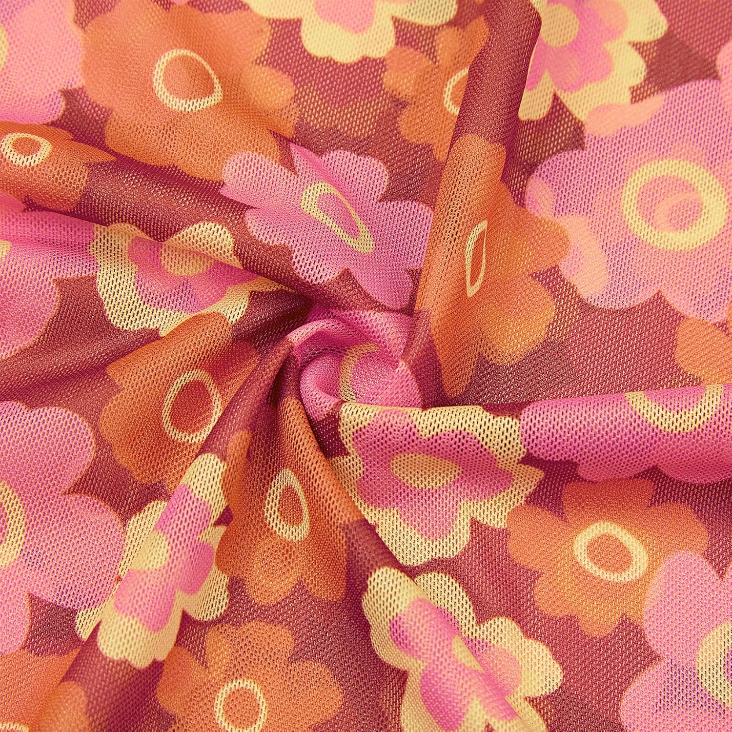 Durio 70s Womens Bell Sleeve Top Floral Tops for Women Disco Outfit Mock Neck Tops Semi Sheer Mesh Long Sleeve Top - Image 5