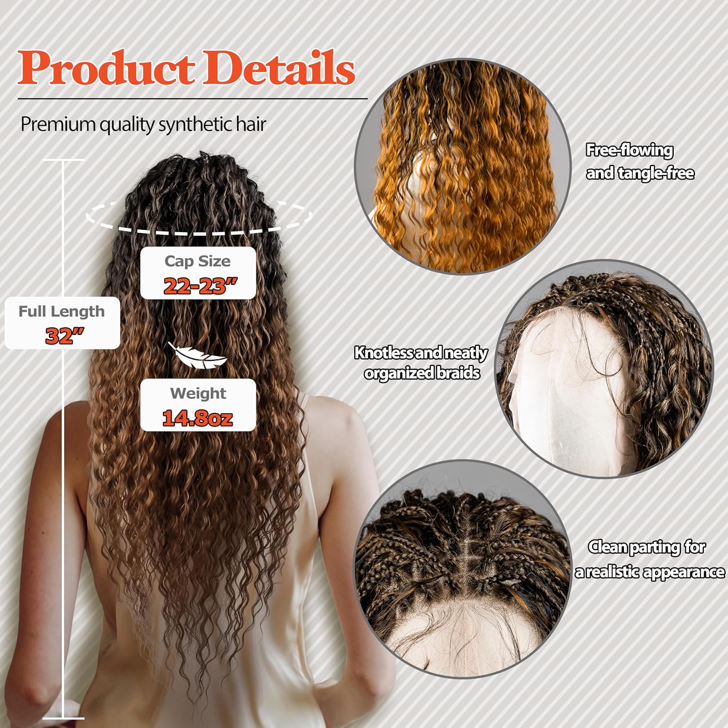 Micro Boho Italian Deep Wave Box Braided Wig - Knotless Braided Wigs for Black Women - Curly Hair Wig with Natural Baby Hair - Full Lace 360 Wig (#1B30 Off Black and Brown, 32")