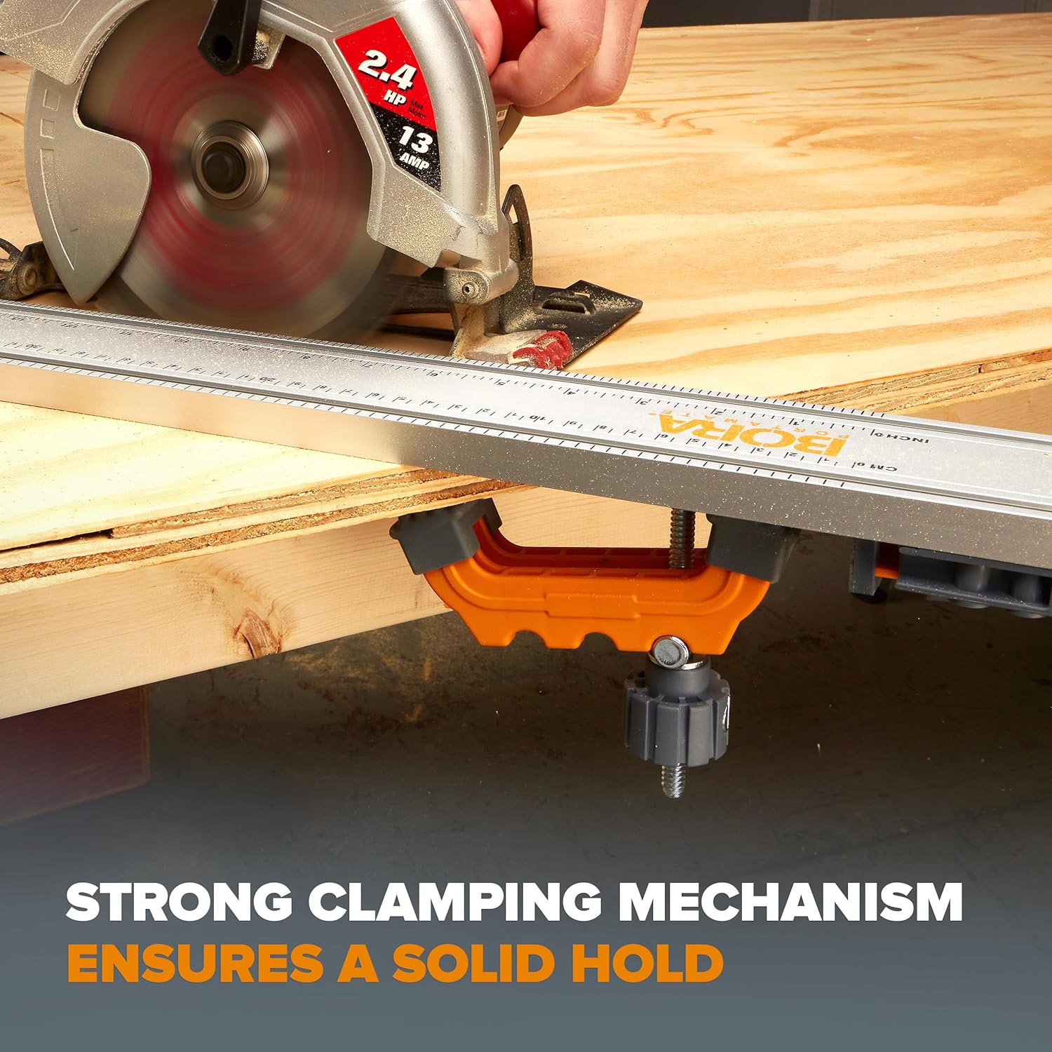 BORA Track Clamps, Securely Cut Any Angle with WTX and NGX Clamp Edge Systems, Saw Guide Accessory for Woodworking, Carpentry, DIY, Two-Pack, 542011, Black Orange