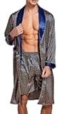 Sanraflic® Mens Satin Robe Lightweight Silk Long Sleeve Bathrobe with Shorts Set Spa Kimono Sleepwear Nightwear