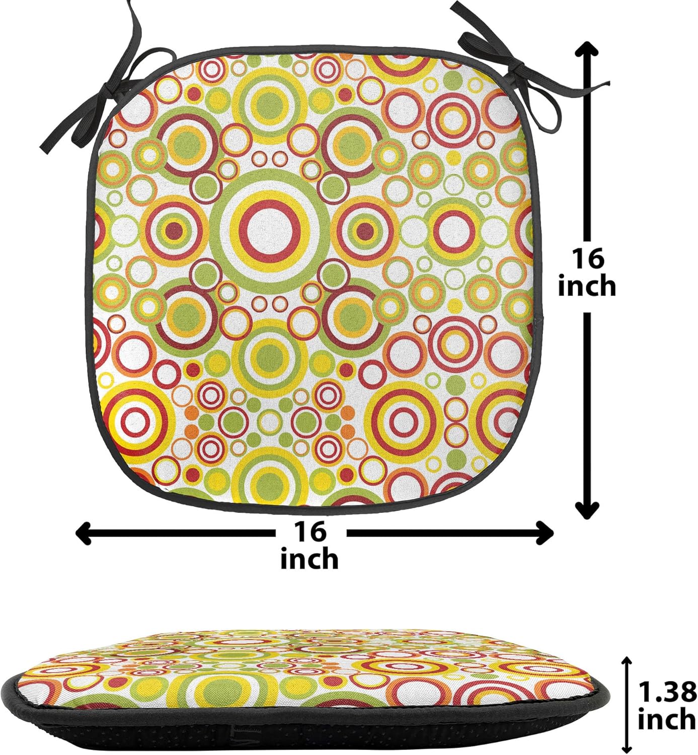 Lunarable Geometric Chair Seating Cushion Set of 12, Circles Round Disk Disc Shapes Dots Swatches in Contrast Design Colorful Print, Anti-Slip Seat Padding for Kitchen & Patio, 16"x16", Multicolor