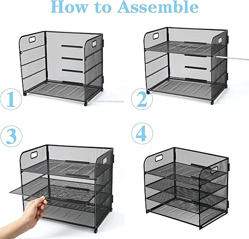 Miniatura 4 de YFEEN Organizador de papel de 4 niveles, organizador de archivos con cajón y soportes para bolígrafos, organizador de escritorio de oficina de malla