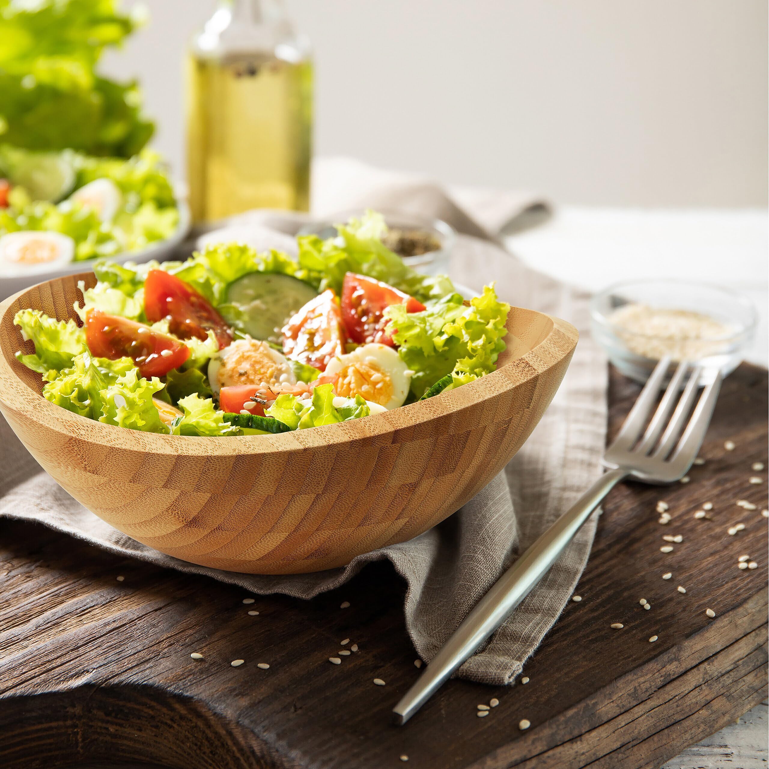 Relaxdays Insalatiera, bambù, Ovale, H x L x P: 10 x 25 x 23 cm, Ciotola per servire Insalata, Snack, Frutta, Naturale