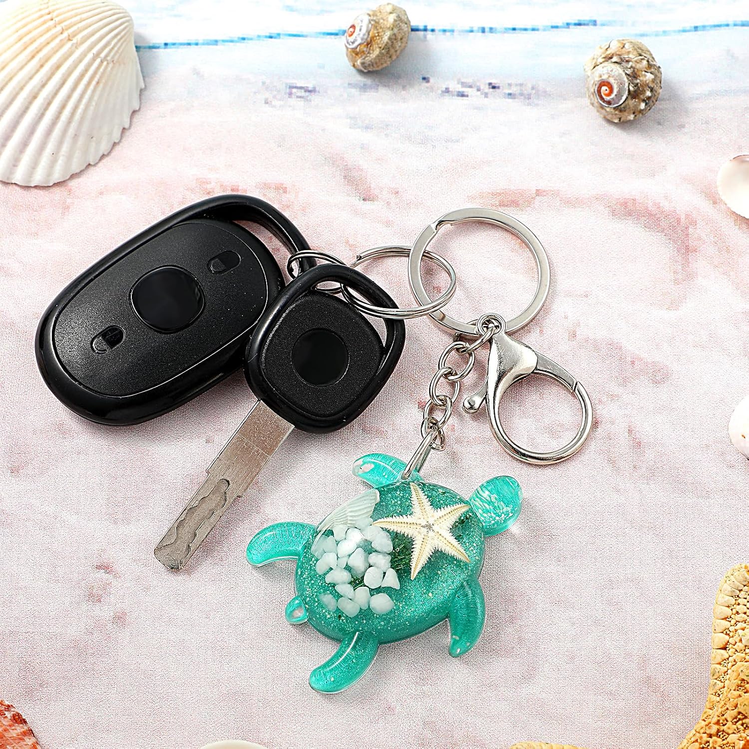 Sea Turtle Keychain, Travel Beach Keyring with Clasp Purse Charm Ocean Animals Car Bag Key Chain Birthday Gift for Turtle Lovers(Green)