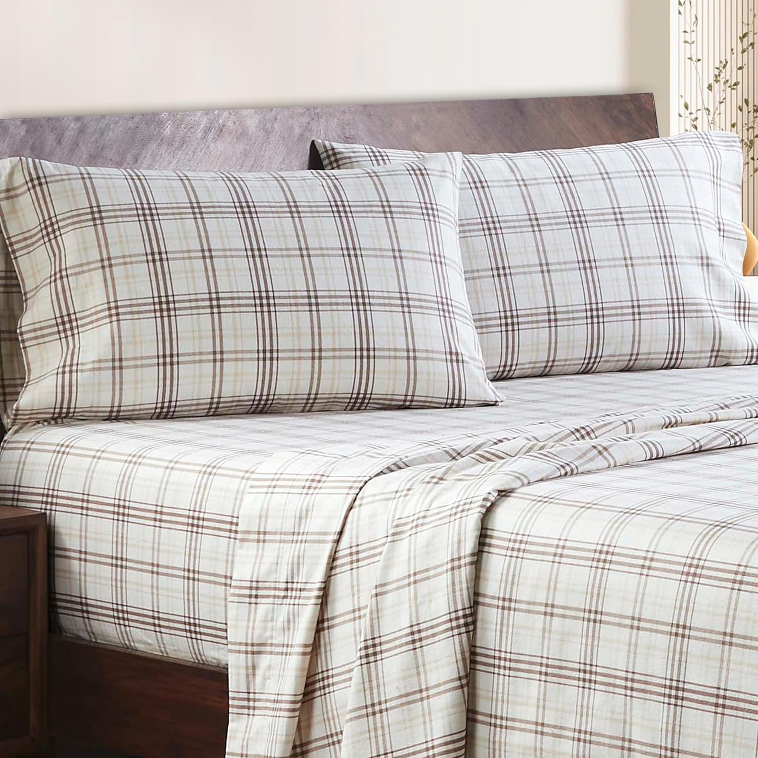 $19 9B72B Plaid Flannel Cotton Pillowcases, 2 Pack