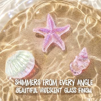 Iridescent Clam Shell with Pearl, Glass Aquarium Decor for Betta Fish Tanks