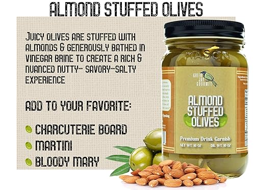 Vista 46 de Green Jay Gourmet Aceitunas rellenas de ajo - Aceitunas verdes rellenas para recetas de guarnición de cóctel y tabla de queso - Aceitunas de Martini