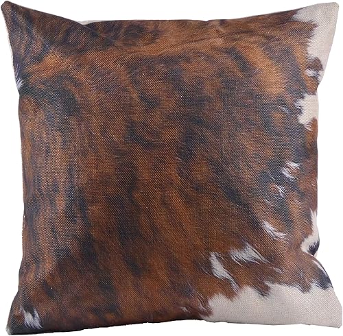 Miniatura 2 de Leaveland Juego de 2 fundas de almohada con estampado de piel de vaca marrón tricolor, fundas de almohada decorativas de lino y algodón de 18 x 18