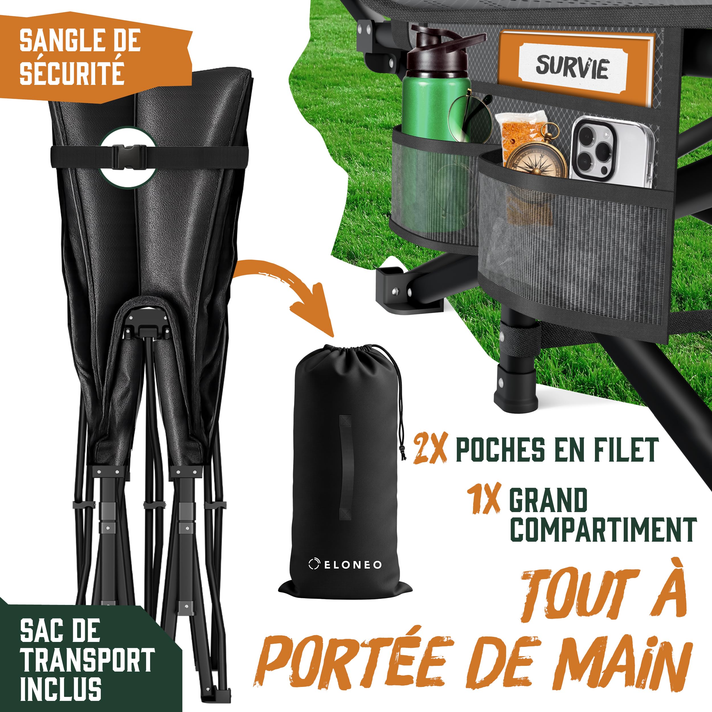 ELONEO Nouveau lit de Camp Pliable avec surmatelas Premium | Lit de Camping Jusqu’à 200kg de Charge | Lit d’appoint Pliable | Lit Pliant intérieur et extérieur | Lit de Voyage Adultes