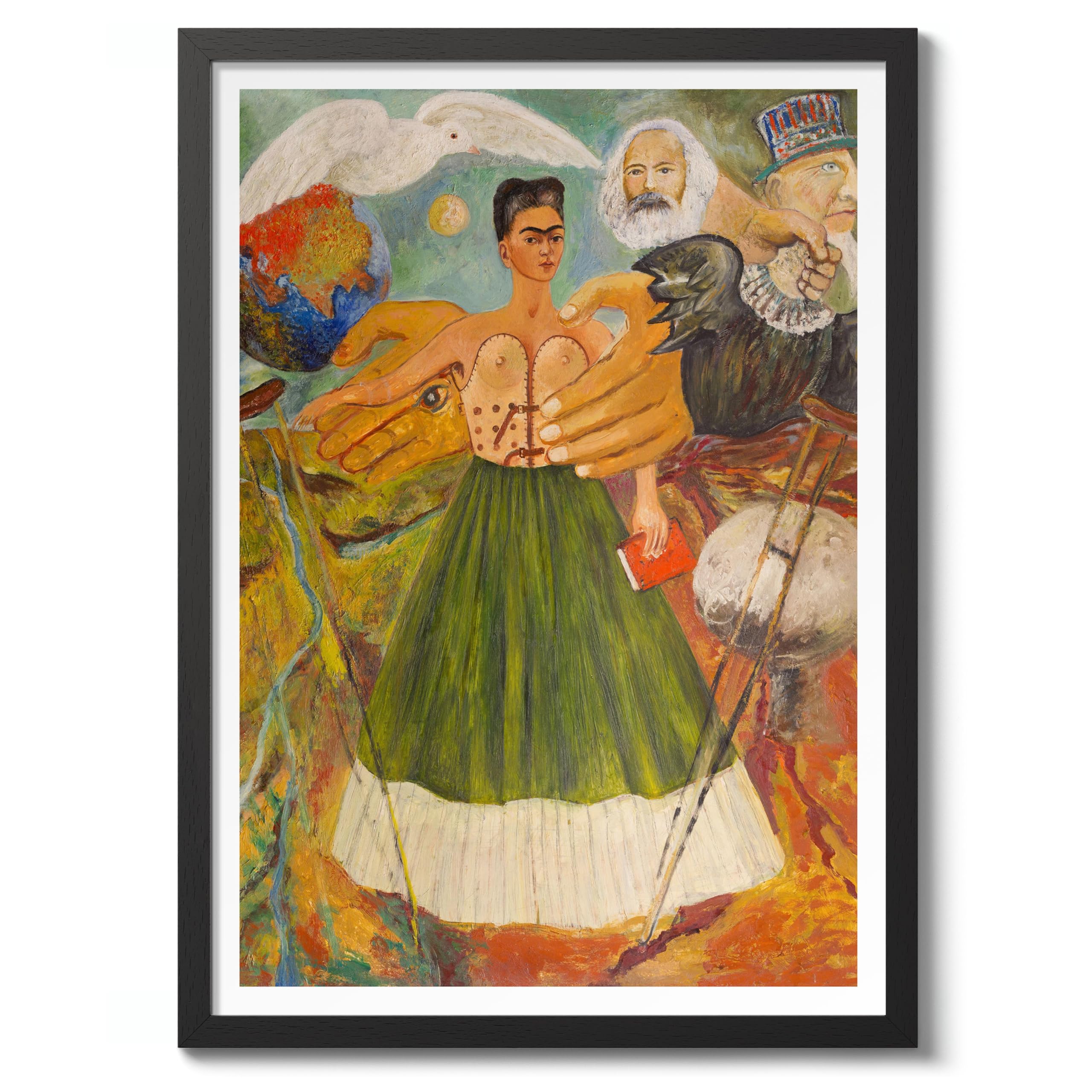 Marxism Will Give Health To The Ill Frida Kahlo Poster, Classic Art Painting Print, Art Exhibition Neutral Wall Art, Vintage Minimalist Home Decor Picture, 50x70cm (Black Frame) - 53x73cm