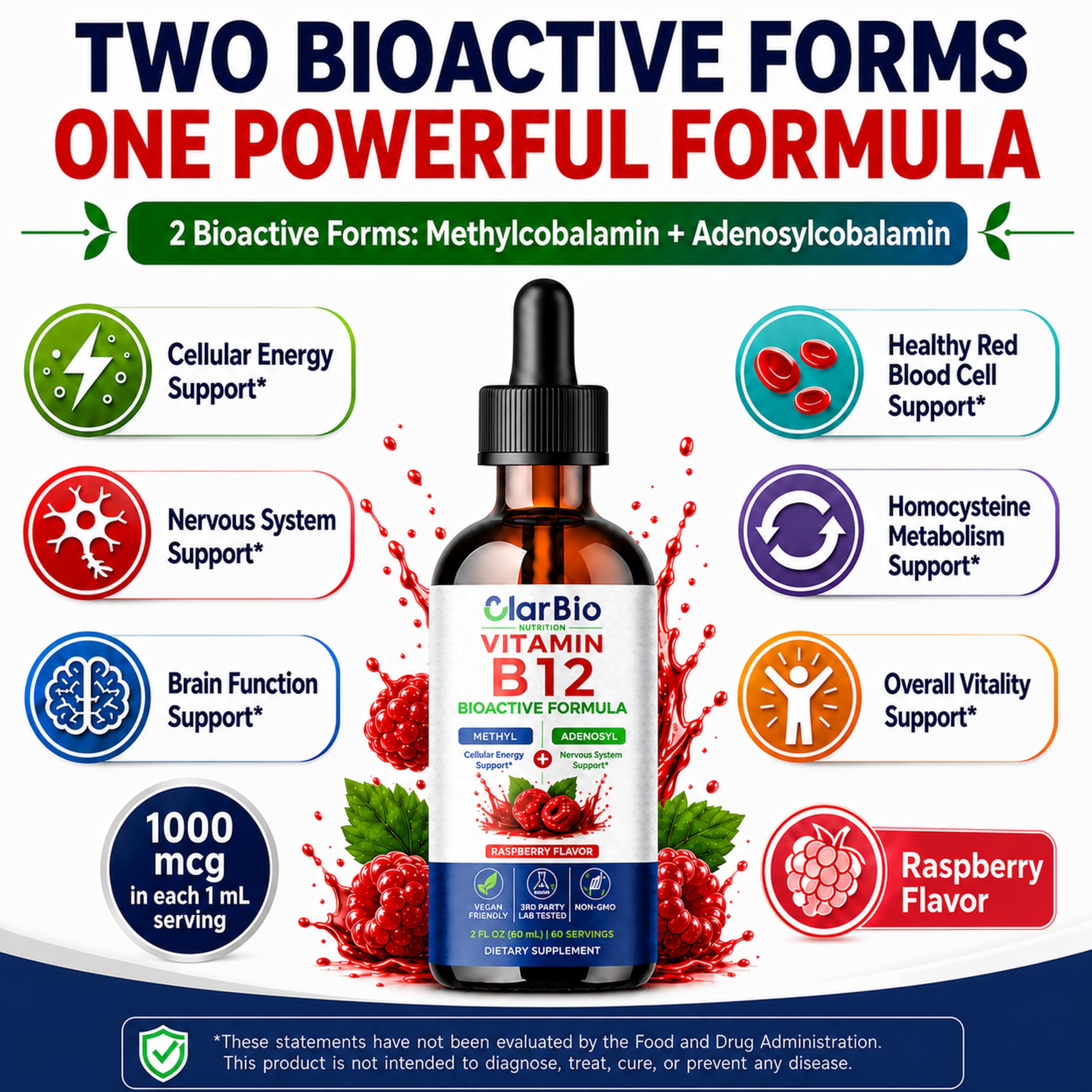 Vitamin B12 1000 mcg Sublingual Liquid Drops | Methylcobalamin & Adenosylcobalamin | B12 Complex | Vegan Liquid B12 Supplement — Amazon image 2