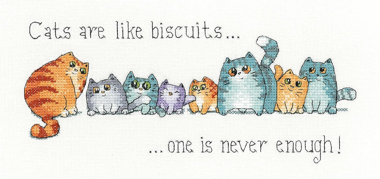 Heritage Counted Cross Stitch kit evenweave Fabric Cats & Biscuits, PUCB1443-E, 22,5x10cm, DIY