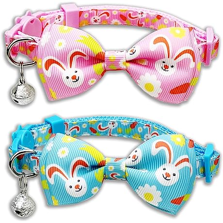 Pohshido Easter Cat Collar with Bow Tie, Holiday Kitty Kitten Bunny and...