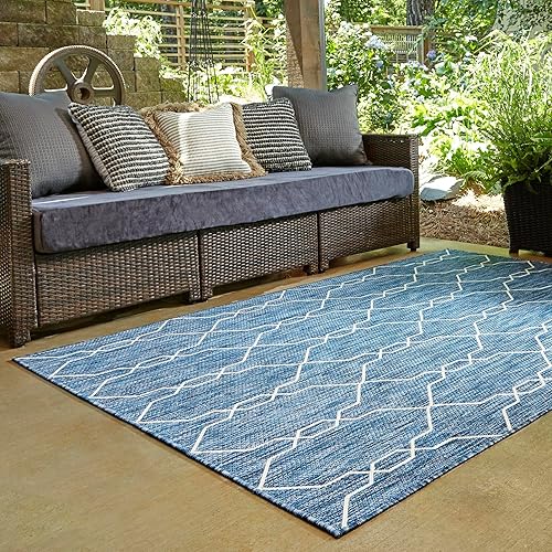 Miniatura 3 de Unique Loom Outdoor Trellis Collection - Alfombra rectangular de 9 x 12 pies, color azul y marfil