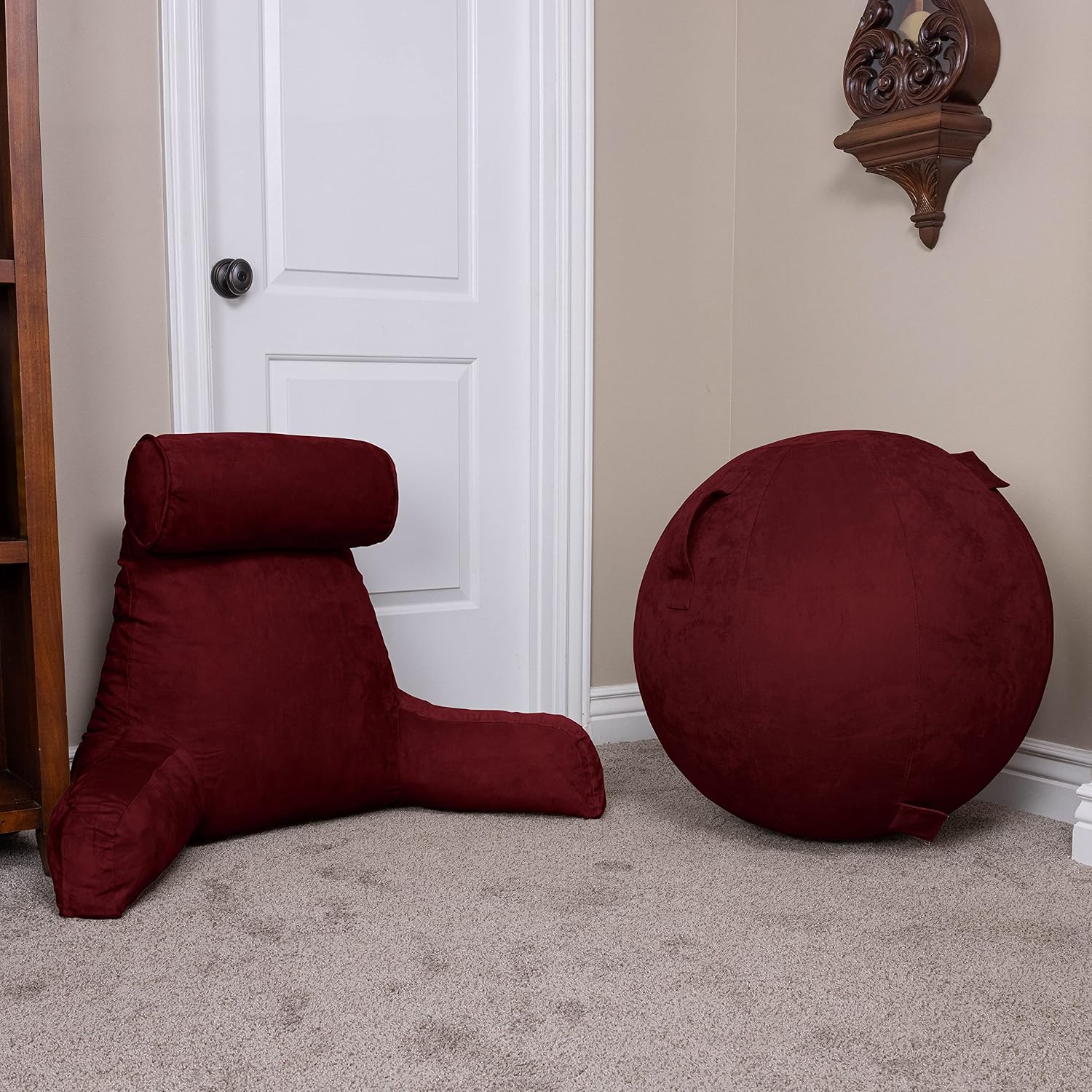 Husband Pillow Exercise Ball, Cover with Pump for Yoga, Pilates, Fitness Balance Stability, Office Ball Chair Seat. Soft & Slip Resistant, Pro Guide