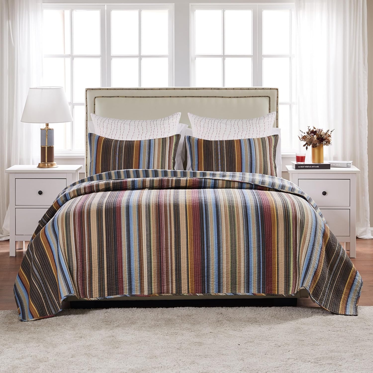 Greenland Home Durango 100% Cotton Reversible Quilt Set with Euro Shams, 5-Piece Full/Queen, Earth