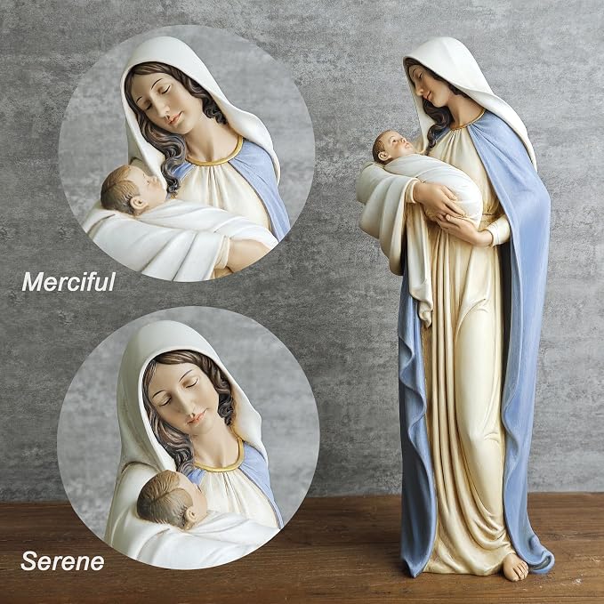 Estatua Virgen María con Niño Jesús 12.75" Resina Policromada miniatura 4