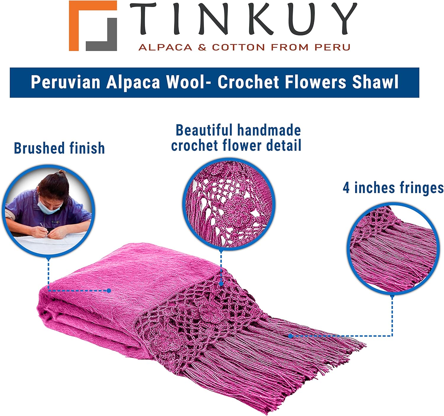 TINKUY PERU Women’s Alpaca Wool Pashmina Shawl Wrap, One Size - Image 4