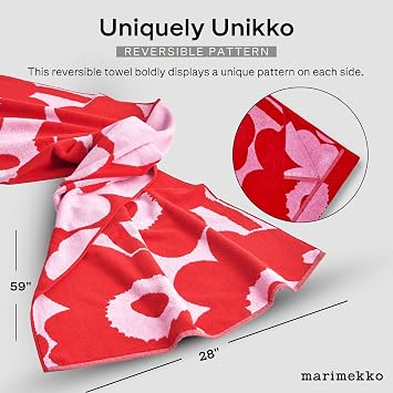 MARIMEKKO Unikko Terry Cotton Bath Towel (Pink) Floral Patterned Bath Towels 59 in x 28 in