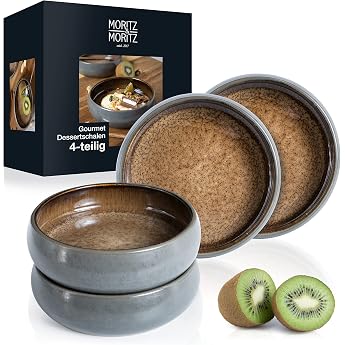 Moritz & Moritz 4 x Small Bowls - 300 ml - Stoneware Dip Bowls Made of Stoneware for Dessert Snack Soup Salad Ice Tapas and Antipasti - Solid Series