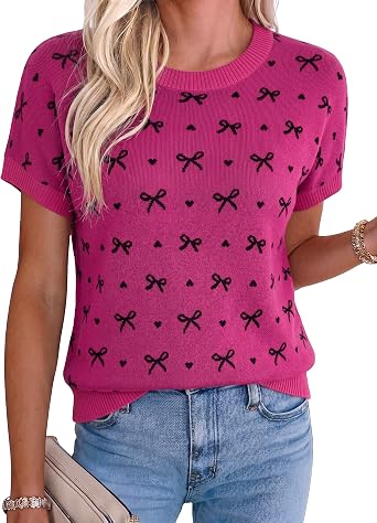 Totatuit Short Sleeve Sweaters for Womens Summer Crew Neck Knit Sweater Shirts Business Casual Work Tops 2026 Spring Outfits