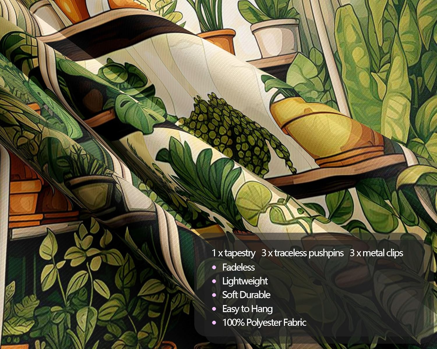 QGHOT Plant Tapestry Green Botanical Tapestry Wall Hanging Vintage Potted Tapestries for Bedroom Living Room Decor 78.7L x 104W
