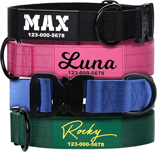 PAWBLEFY Collar de perro personalizado de alta calidad, collar táctico resistente con nombre y número de teléfono, collares de perro para perros