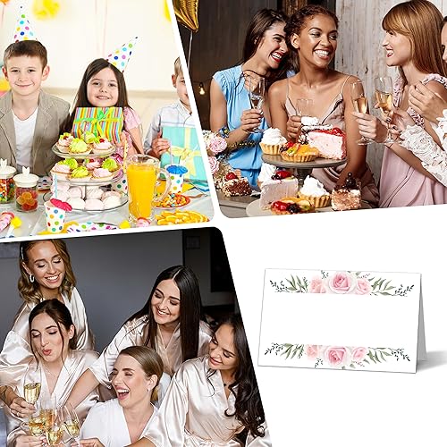 Miniatura 4 de Zmyollo Tarjetas de mesa con diseño floral rosa rubor  25 tarjetas de tienda de campaña  2.1 x 3.5 pulgadas  Tarjetas de nombre para colocar la mesa